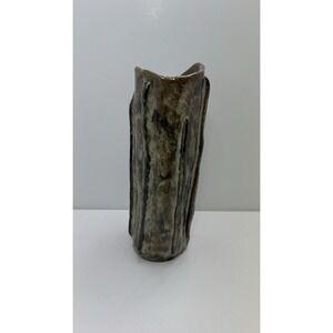 Hand Thrown Pottery Vase 9 Sculptural Ribbed Form Earthy Brown Drip Glaze Relief